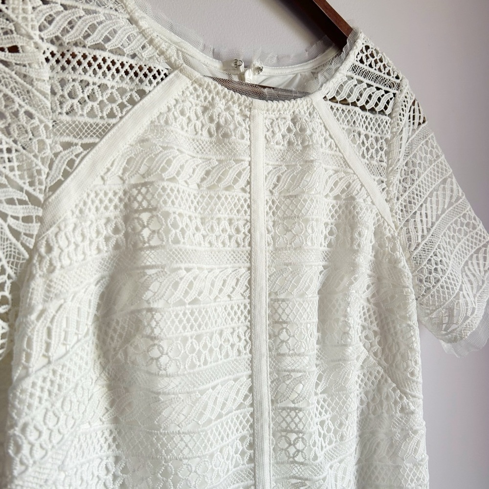 Adrianna Papell Striped Lace Shift Dress, Ivory, Size 2, preowned - Picture 3 of 7